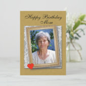 Mom's Birthday framed photo, lace and heart Kaart (Staand voorkant)