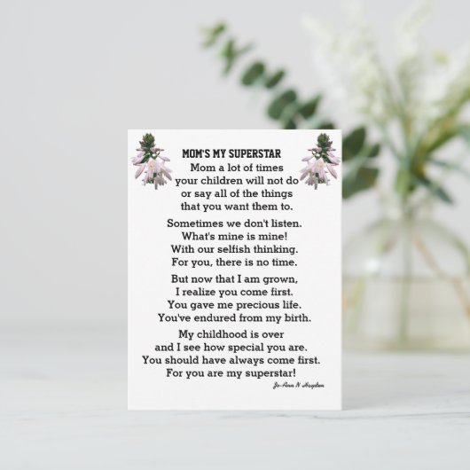 MOM'S BRIEFKAART VAN MIJN SUPERSTAR (Staand voorkant)