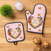 Mom's Heart & Chicken Oven Mitt & Pot Holder Set  (Top down)