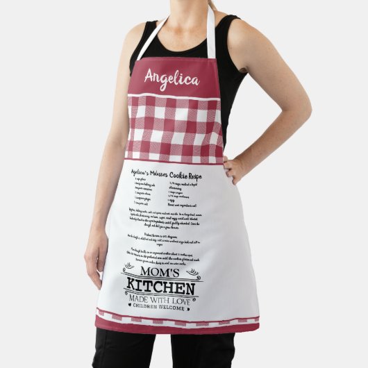 Mom's Kitchen Quote met naam, Rood wit Schort (Insitu)
