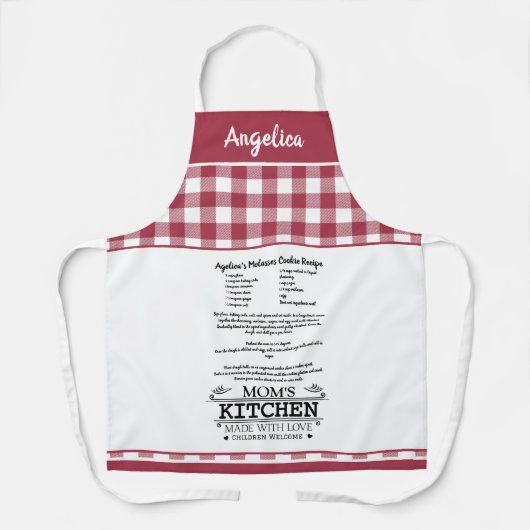 Mom's Kitchen Quote met naam, Rood wit Schort (Voorkant)