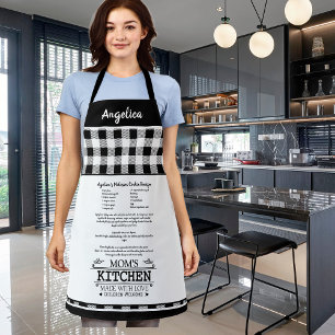 Mom's Kitchen Quote met naam, zwart wit Schort