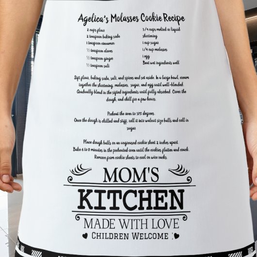 Mom's Kitchen Quote met naam, zwart wit Schort