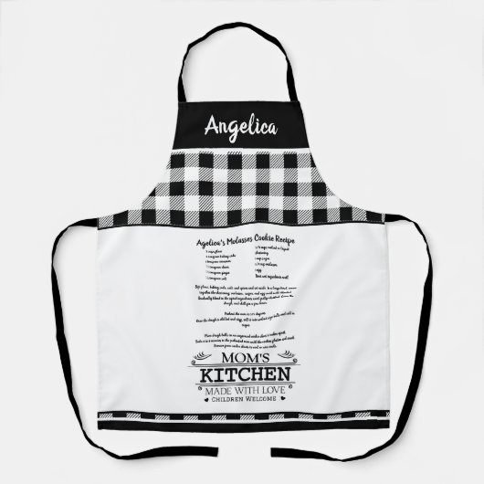 Mom's Kitchen Quote met naam, zwart wit Schort (Voorkant)