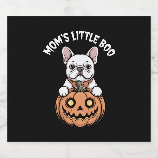 Mom's Little Boo Franse Bulldog Hallowen Sparkling Wijnetiket (Enkel label)