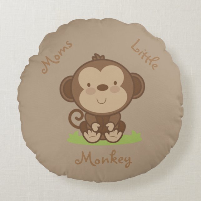 Moms Little Monkey Rond Kussen (Voorkant)
