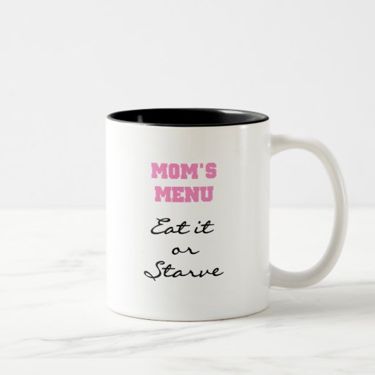Mom's Menu T-shirts en geschenken Tweekleurige Koffiemok (Rechts)