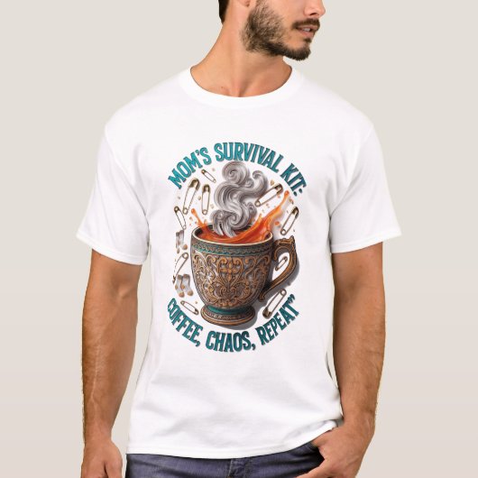 Mom's Survival Kit Tee | Coffee Chaos Repeat Funny T-shirt (Voorkant)