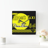 Moms Taxi en drive-thru Grill Retro Kitchen Clock Vierkante Klok (Huis)