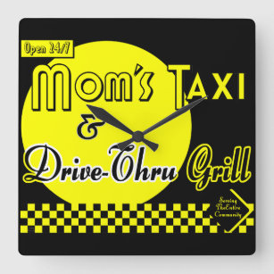 Moms Taxi en drive-thru Grill Retro Kitchen Clock Vierkante Klok