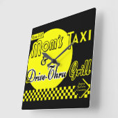 Moms Taxi en drive-thru Grill Retro Kitchen Clock Vierkante Klok (Hoek)