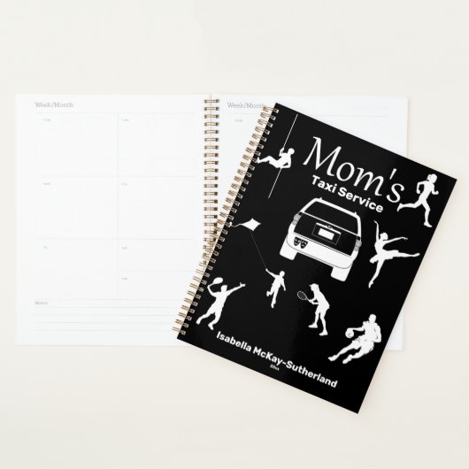 "Mom's Taxi Service" Black & White Jaarlijkse Plan Planner (Display)