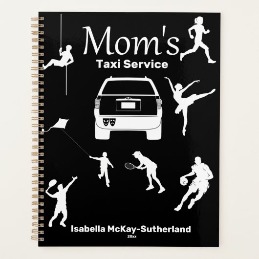 "Mom's Taxi Service" Black & White Jaarlijkse Plan Planner (Voorkant)