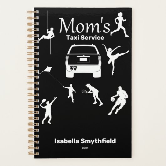 "Mom's Taxi Service" Zwart-wit Jaarlijks Planner (Voorkant)