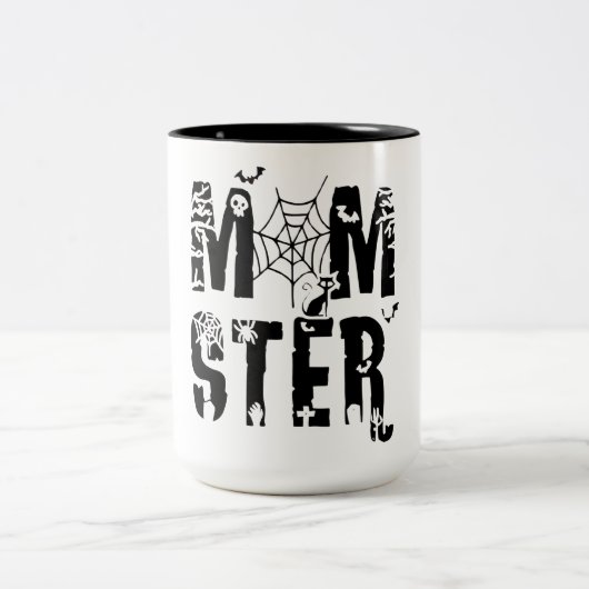 Momster Funny Halloween Spider Bat Graphic Tweekleurige Koffiemok (Center)