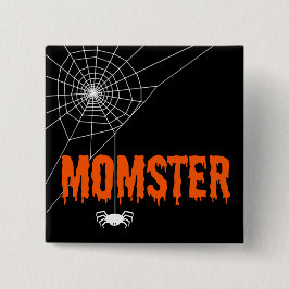 Momster Oranje Driving Font Spider Web Vierkante Button 5,1 Cm
