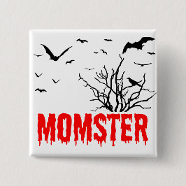 Momster Red Drister Font Flying Bats Vierkante Button 5,1 Cm