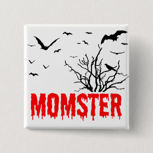 Momster Red Drister Font Flying Bats Vierkante Button 5,1 Cm