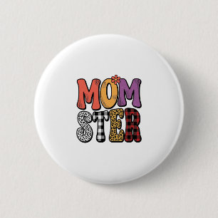 Momster Vintage Moeder Luipaard Geruite Typografie Ronde Button 5,7 Cm