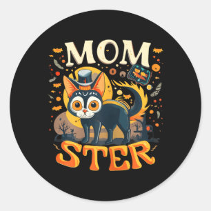 Momster Vrouwen Grappige Halloween Zwarte Kat Tee Ronde Sticker
