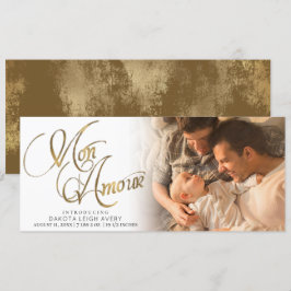 Mon Amour | Gold Grunge Folie New Baby Birth Photo Aankondiging
