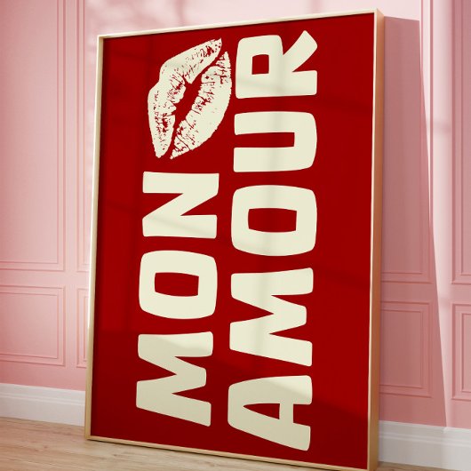 Mon Amour Retro Typografie Print | Franse Liefde