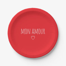 'Mon Amour' Romantisch Rood Wit Valentijnsdag Papieren Bordje