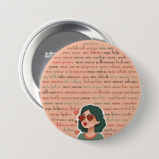 Mon Amour Ronde Button 7,6 Cm (Voorkant /achterkant)