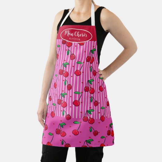Mon Cheri-bessen Hartpatroon Aangepaste Rood Roze Schort (Insitu)