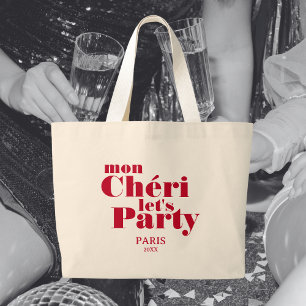 Mon Cherie Laten we feest vieren Kersrood Vetgedru Grote Tote Bag