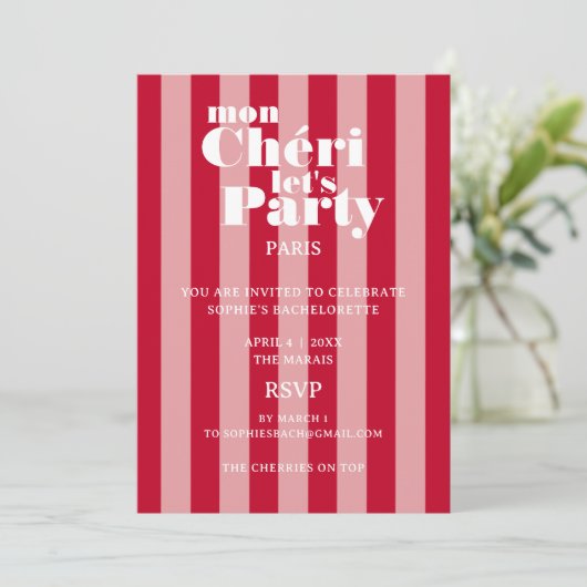 Mon Cherie Let's Party Cherry Red Bold Stripe Kaart (Staand voorkant)
