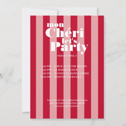 Mon Cherie Let's Party Cherry Red Bold Stripe Kaart (Achterkant)