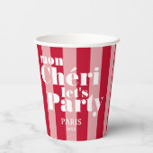 Mon Cherie Let's Party Cherry Red Bold Stripe Papieren Bekers (Achterkant)