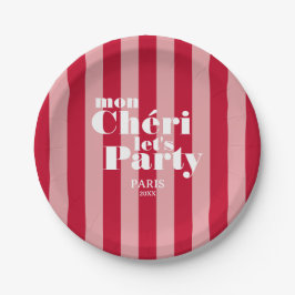 Mon Cherie Let's Party Cherry Red Bold Stripe Papieren Bordje
