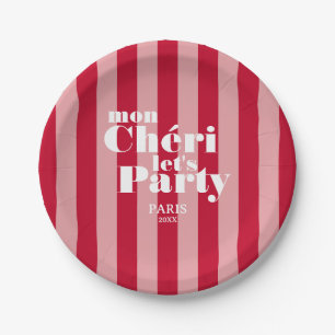 Mon Cherie Let's Party Cherry Red Bold Stripe Papieren Bordje