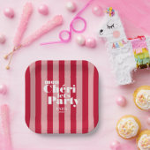 Mon Cherie Let's Party Cherry Red Bold Stripe Papieren Bordje (Feest)