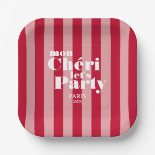 Mon Cherie Let's Party Cherry Red Bold Stripe Papieren Bordje