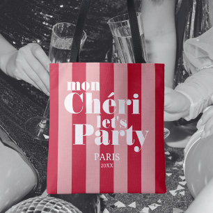 Mon Cherie Let's Party Cherry Red Bold Stripe Tote Bag