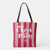 Mon Cherie Let's Party Kersenrood Vette Streep Tote Bag (Achterkant)