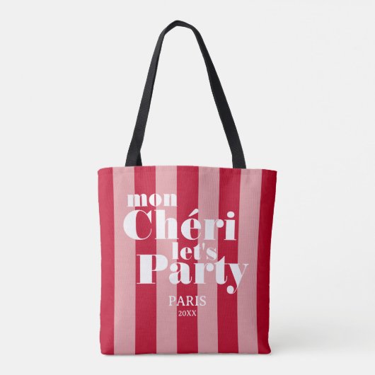 Mon Cherie Let's Party Kersenrood Vette Streep Tote Bag (Achterkant)