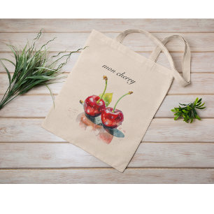 Mon Cherry, twee kersen waterverf aanpasbaar Tote Bag