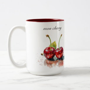 Mon Cherry, twee kersen waterverf aanpasbaar Tweekleurige Koffiemok
