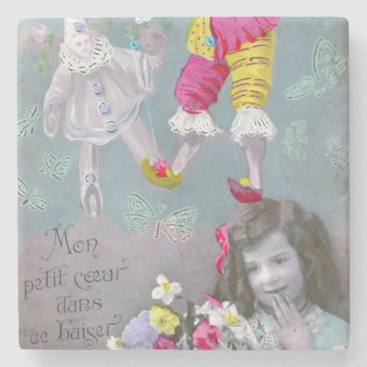 Mon petite coeur dans ce baiser 2 stenen onderzetter (Voorkant)