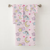 Mon, sterren en wolken Patroon op Pastel Roze Bad Handdoek (Insitu)