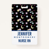 Mon, sterren en wolken Patroon op Pastel Roze Badge (Achterkant)