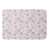 Mon, sterren en wolken Patroon op Pastel Roze Badmat (Voorkant)