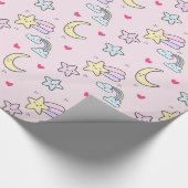 Mon, sterren en wolken Patroon op Pastel Roze Cadeaupapier (Hoek)