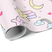 Mon, sterren en wolken Patroon op Pastel Roze Cadeaupapier (Rol Hoek)