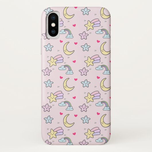 Mon, sterren en wolken Patroon op Pastel Roze Case-Mate iPhone Case (Achterkant)