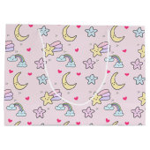 Mon, sterren en wolken Patroon op Pastel Roze Groot Cadeauzakje (Achterkant)